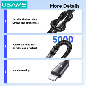 USAMS καλώδιο Lightning σε USB-C SJ770, 30W, 480Mbps, 1m, μαύρο | Καλώδια - Αντάπτορες | elabstore.gr