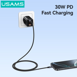 USAMS καλώδιο Lightning σε USB-C SJ770, 30W, 480Mbps, 1m, μαύρο | Καλώδια - Αντάπτορες | elabstore.gr