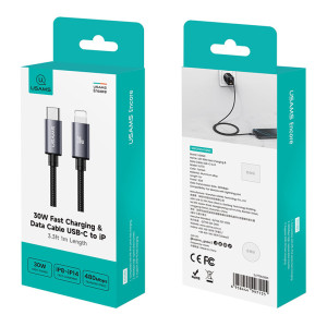 USAMS καλώδιο Lightning σε USB-C SJ770, 30W, 480Mbps, 1m, μαύρο | Καλώδια - Αντάπτορες | elabstore.gr