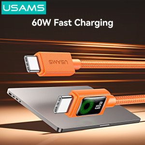 USAMS καλώδιο USB-C SJ773, 60W, 480Mbps, 1.2m, πορτοκαλί | Καλώδια - Αντάπτορες | elabstore.gr