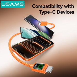 USAMS καλώδιο USB-C SJ773, 60W, 480Mbps, 1.2m, πορτοκαλί | eLabstore.gr