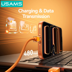 USAMS καλώδιο USB-C SJ775, 240W, 480Mbps, 1.2m, πορτοκαλί | Καλώδια - Αντάπτορες | elabstore.gr