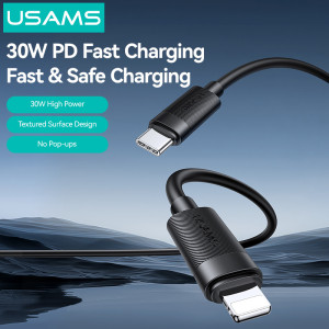 USAMS καλώδιο Lightning σε USB-C SJ781, 30W, 480Mbps, 1m, μαύρο | eLabstore.gr USAMS καλώδιο Lightning σε USB-C SJ781, 30W, 480Mbps, 1m, μαύρο | Καλώδια - Αντάπτορες | elabstore.gr