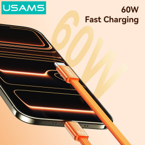 USAMS καλώδιο USB-C SJ783, 60W, 480Mbps, flat, 1.2m, πορτοκαλί | Καλώδια - Αντάπτορες | elabstore.gr