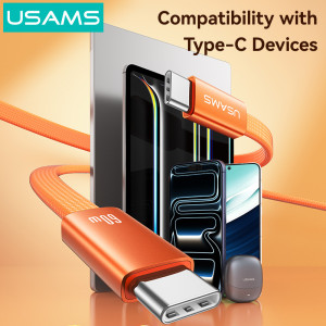 USAMS καλώδιο USB-C SJ783, 60W, 480Mbps, flat, 1.2m, πορτοκαλί | Καλώδια - Αντάπτορες | elabstore.gr