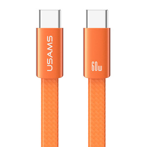 USAMS καλώδιο USB-C SJ783, 60W, 480Mbps, flat, 1.2m, πορτοκαλί | Καλώδια - Αντάπτορες | elabstore.gr
