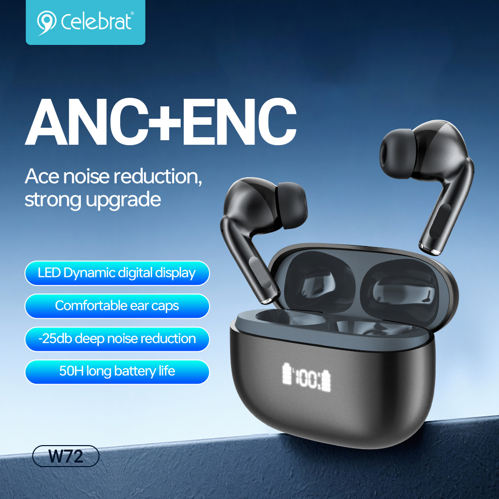 CELEBRAT earphones με θήκη φόρτισης W72, True Wireless, 10mm, 33/380mAh, ANC & ENC, μαύρα | eLabstore.gr CELEBRAT earphones με θήκη φόρτισης W72, True Wireless, 10mm, 33/380mAh, ANC & ENC, μαύρα | Αξεσουάρ κινητών | elabstore.gr