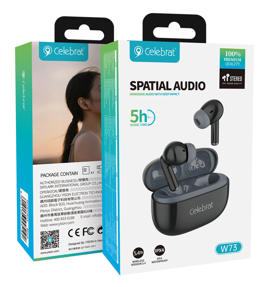 CELEBRAT earphones με θήκη φόρτισης W73, True Wireless, 13mm, 33/380mAh, μαύρα | eLabstore.gr CELEBRAT earphones με θήκη φόρτισης W73, True Wireless, 13mm, 33/380mAh, μαύρα - Image 6