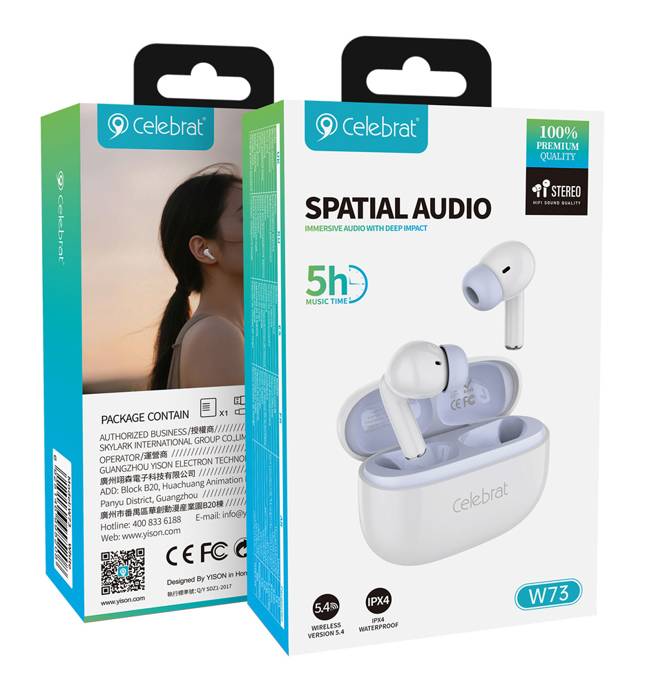 CELEBRAT earphones με θήκη φόρτισης W73, True Wireless, 13mm, 33/380mAh, λευκά | eLabstore.gr CELEBRAT earphones με θήκη φόρτισης W73, True Wireless, 13mm, 33/380mAh, λευκά - Image 6