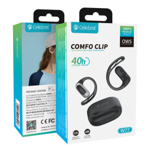 CELEBRAT earphones με θήκη φόρτισης W77, OWS, 12mm, 40/400mAh, μαύρα | eLabstore.gr CELEBRAT earphones με θήκη φόρτισης W77, OWS, 12mm, 40/400mAh, μαύρα | eLabstore.gr