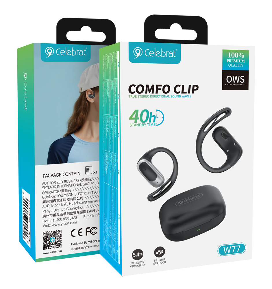 CELEBRAT earphones με θήκη φόρτισης W77, OWS, 12mm, 40/400mAh, μαύρα | eLabstore.gr CELEBRAT earphones με θήκη φόρτισης W77, OWS, 12mm, 40/400mAh, μαύρα - Image 6