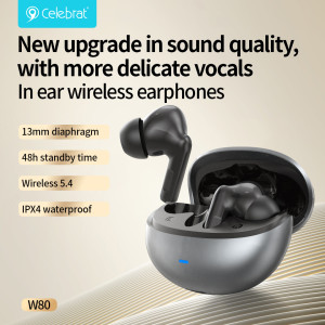CELEBRAT earphones με θήκη φόρτισης W80, True Wireless, 13mm, 30/230mAh, γκρι | eLabstore.gr CELEBRAT earphones με θήκη φόρτισης W80, True Wireless, 13mm, 30/230mAh, γκρι | eLabstore.gr