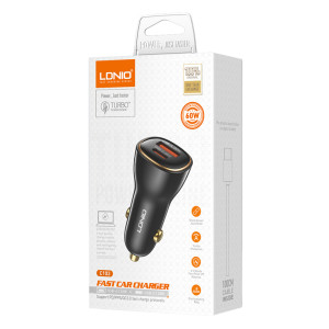 LDNIO φορτιστής αυτοκινήτου C103 με καλώδιο USB-C, USB/USB-C, 60W, μαύρος | Αξεσουάρ κινητών | elabstore.gr