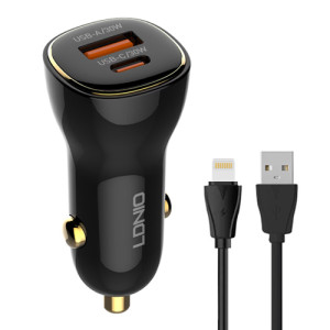 LDNIO φορτιστής αυτοκινήτου C103 με καλώδιο Lightning, USB/USB-C, 60W, μαύρος | Αξεσουάρ κινητών | elabstore.gr