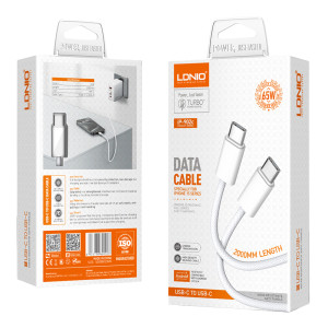 LDNIO καλώδιο USB-C iP-902c, 65W, 480Mbps, 2m, λευκό | Καλώδια - Αντάπτορες | elabstore.gr