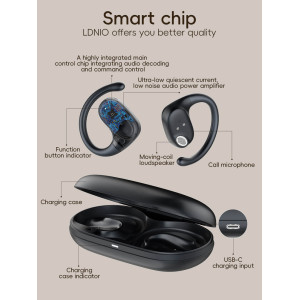LDNIO earphones με θήκη φόρτισης T07, OWS Bone Conduction, 15mm, 60/500mAh, μαύρα | Αξεσουάρ κινητών | elabstore.gr