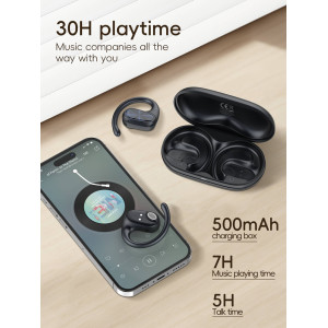 LDNIO earphones με θήκη φόρτισης T07, OWS Bone Conduction, 15mm, 60/500mAh, μαύρα | Αξεσουάρ κινητών | elabstore.gr