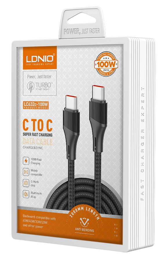 LDNIO καλώδιο USB-C LC632c, 100W, 480Mbps, 2m, μαύρο | eLabstore.gr LDNIO καλώδιο USB-C LC632c, 100W, 480Mbps, 2m, μαύρο | Καλώδια - Αντάπτορες | elabstore.gr
