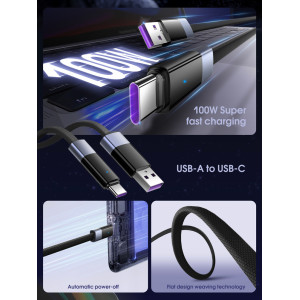 LDNIO καλώδιο USB-C σε USB LS242Q, flat, 100W, 480Mbps, 2m, μαύρο | Καλώδια - Αντάπτορες | elabstore.gr
