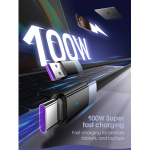 LDNIO καλώδιο USB-C σε USB LS242Q, flat, 100W, 480Mbps, 2m, μαύρο | Καλώδια - Αντάπτορες | elabstore.gr