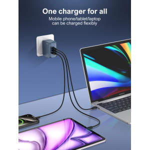 LDNIO φορτιστής τοίχου Q7 με καλώδιο USB-C, USB/Lightning/2x USB-C, GaN, 65W, μπλε | Αξεσουάρ κινητών | elabstore.gr