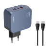 LDNIO φορτιστής τοίχου Q7 με καλώδιο USB-C, USB/Lightning/2x USB-C, GaN, 65W, μπλε | Αξεσουάρ κινητών | elabstore.gr