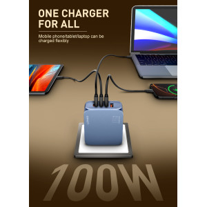 LDNIO φορτιστής τοίχου Q8 με καλώδιο USB-C, USB/Lightning/3x USB-C, GaN, 100W, μπλε | Αξεσουάρ κινητών | elabstore.gr