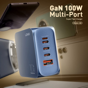 LDNIO φορτιστής τοίχου Q8 με καλώδιο USB-C, USB/Lightning/3x USB-C, GaN, 100W, μπλε | Αξεσουάρ κινητών | elabstore.gr