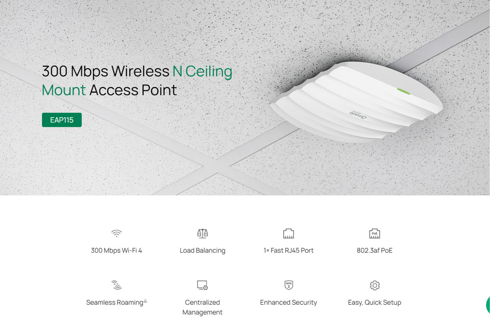 TP-LINK access point EAP115, 300Mbps, οροφής, V4.30 | eLabstore.gr TP-LINK access point EAP115, 300Mbps, οροφής, V4.30 | Δικτυακά | elabstore.gr