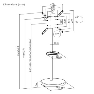 BRATECK βάση τηλεόρασης δαπέδου FS38-44TWE, 32-65", έως 50kg, με 2x ράφια, ροδάκια, μαύρη | Εικόνα & Ήχος | elabstore.gr