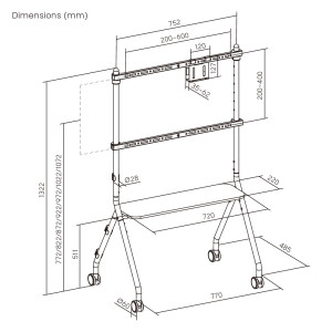 BRATECK βάση τηλεόρασης δαπέδου FS66-46F-01, 37-86", έως 80kg, με ράφι & ροδάκια | Εικόνα & Ήχος | elabstore.gr
