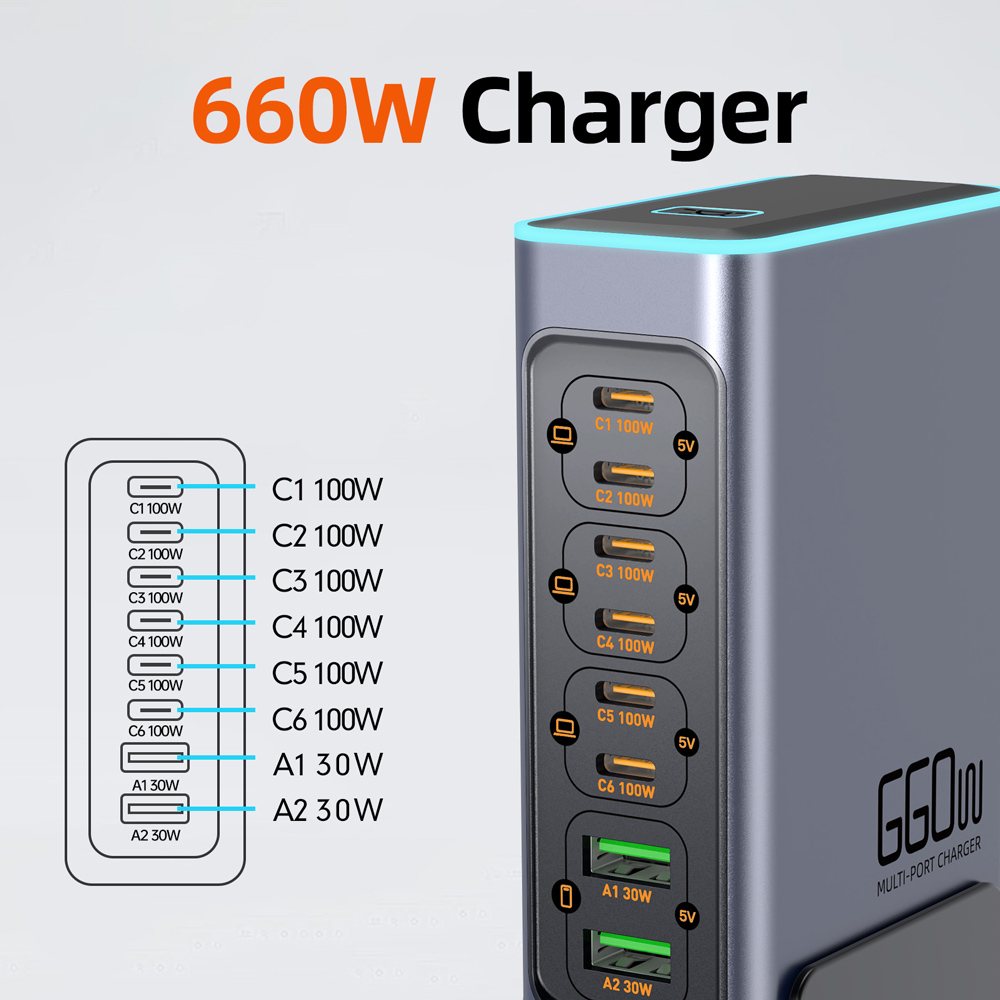 POWERTECH σταθμός φόρτισης PT-1621, 2x USB & 6x USB-C, GaN, 140W, γκρι | eLabstore.gr POWERTECH σταθμός φόρτισης PT-1621, 2x USB & 6x USB-C, GaN, 140W, γκρι - Image 6