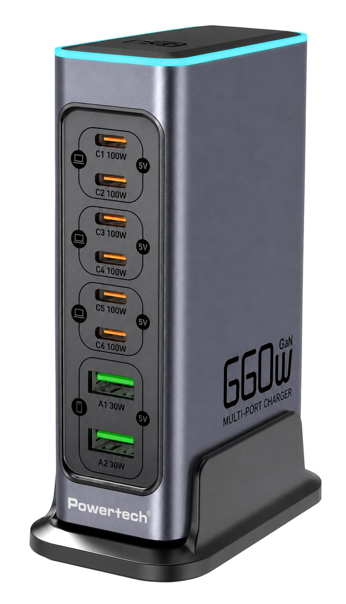 POWERTECH σταθμός φόρτισης PT-1621, 2x USB & 6x USB-C, GaN, 140W, γκρι | eLabstore.gr POWERTECH σταθμός φόρτισης PT-1621, 2x USB & 6x USB-C, GaN, 140W, γκρι | Αξεσουάρ κινητών | elabstore.gr