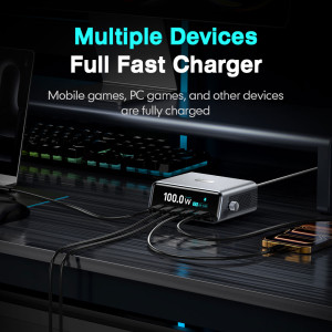 POWERTECH σταθμός φόρτισης PT-1622 με οθόνη, USB & 4x USB-C, GaN, 100W, ασημί | Αξεσουάρ κινητών | elabstore.gr