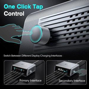 POWERTECH σταθμός φόρτισης PT-1622 με οθόνη, USB & 4x USB-C, GaN, 100W, ασημί | eLabstore.gr