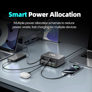 POWERTECH σταθμός φόρτισης PT-1623, USB/3x USB-C/2x USB-C καλώδια, GaN, 160W, μαύρος | Αξεσουάρ κινητών | elabstore.gr