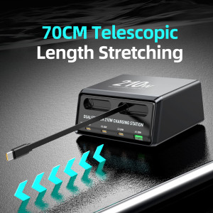 POWERTECH σταθμός φόρτισης PT-1623, USB/3x USB-C/2x USB-C καλώδια, GaN, 160W, μαύρος | Αξεσουάρ κινητών | elabstore.gr
