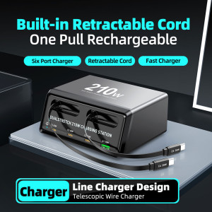 POWERTECH σταθμός φόρτισης PT-1623, USB/3x USB-C/2x USB-C καλώδια, GaN, 160W, μαύρος | Αξεσουάρ κινητών | elabstore.gr