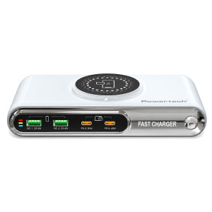 POWERTECH σταθμός φόρτισης PT-1624, 2x USB/2x USB-C/wireless, 72W, λευκός | Αξεσουάρ κινητών | elabstore.gr