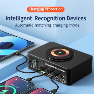 POWERTECH σταθμός φόρτισης PT-1625 με οθόνη, 4x USB/4x USB-C/wireless, 140W, μαύρος | Αξεσουάρ κινητών | elabstore.gr