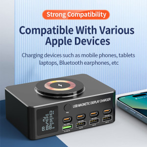 POWERTECH σταθμός φόρτισης PT-1625 με οθόνη, 4x USB/4x USB-C/wireless, 140W, μαύρος | Αξεσουάρ κινητών | elabstore.gr