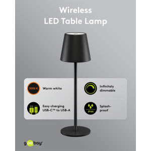 GOOBAY επιτραπέζιο φωτιστικό 77673, 3000K, dimmable, επαναφορτιζόμενο, μαύρο | Φωτισμός | elabstore.gr