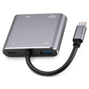 POWERTECH docking station CAB-UC101, 4 θυρών, USB-C, 4K, 100W, γκρι | Συνοδευτικά PC | elabstore.gr