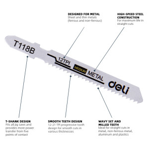 DELI σετ λάμες σέγας DH-QJT012-E4 για μέταλλο, T118B, 5τμχ | Εργαλεία | elabstore.gr