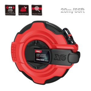DELI μετροταινία DL9920Y με μηχανισμό αναδίπλωσης, fibreglass ταινία, 20m/65ft x 14.5mm | Εργαλεία | elabstore.gr