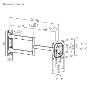 BRATECK επιτοίχια βάση τηλεόρασης LPA95-223L, 23-43", έως 50kg, full motion | Εικόνα & Ήχος | elabstore.gr