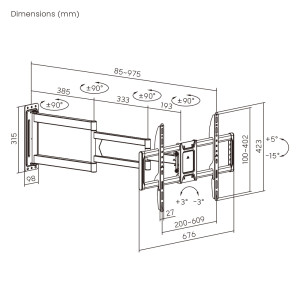 BRATECK επιτοίχια βάση τηλεόρασης LPA95-465XL, 37-86", έως 50kg, full motion | eLabstore.gr