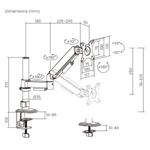 POWERTECH βάση γραφείου οθόνης PT-1627, 17-32", έως 9kg | eLabstore.gr