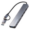 POWERTECH USB hub PTR-0205 με card reader, 8 θυρών, USB & USB-C σύνδεση, γκρι | Συνοδευτικά PC | elabstore.gr