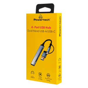 POWERTECH USB hub PTR-0206, 4x θυρών, USB 3.0, 5Gbps, USB & USB-C σύνδεση, γκρι | Συνοδευτικά PC | elabstore.gr